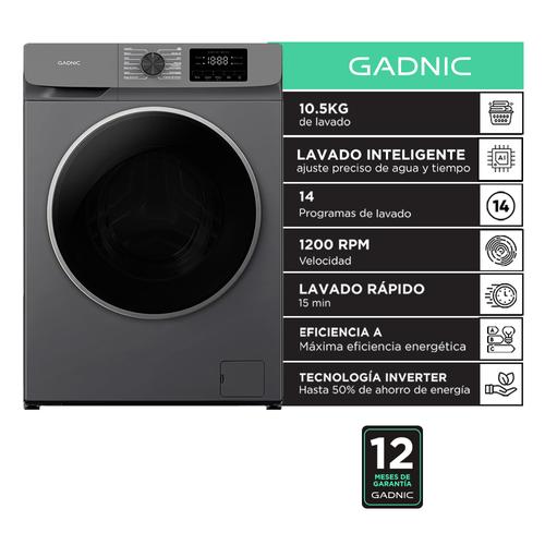 Lavarropas Automatico Gadnic 10.5 Kg Carga Frontal 14 Programas Inverter 1200 RPM Gris Oscuro - 0