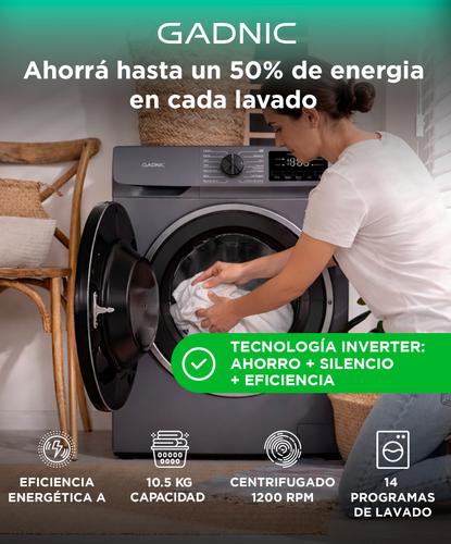 Lavarropas Automatico Gadnic 10.5 Kg Carga Frontal 14 Programas Inverter 1200 RPM Gris Oscuro - 1