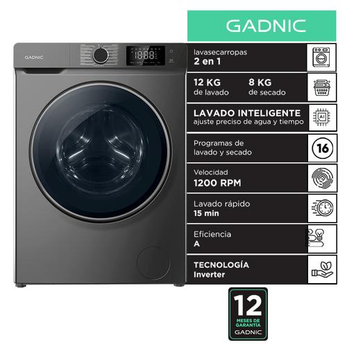 Lavasecarropas Gadnic 12Kg Lavado 8Kg Secado 1200RPM Inverter Automatico Frontal 1800W - 0