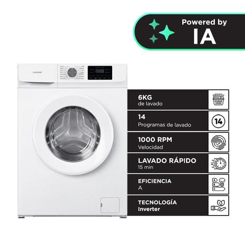 Lavarropas Gadnic 6 kg Inverter 1000 RPM 14 Programas 1850W Clase A Blanco - 0