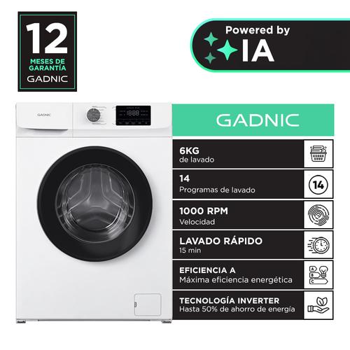  Lavarropas Gadnic 6 kg Inverter 1000 RPM 14 Programas 1850W Clase A Blanco - 0