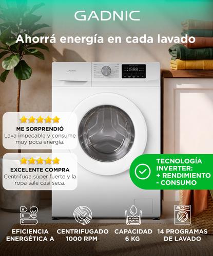  Lavarropas Gadnic 6 kg Inverter 1000 RPM 14 Programas 1850W Clase A Blanco - 1
