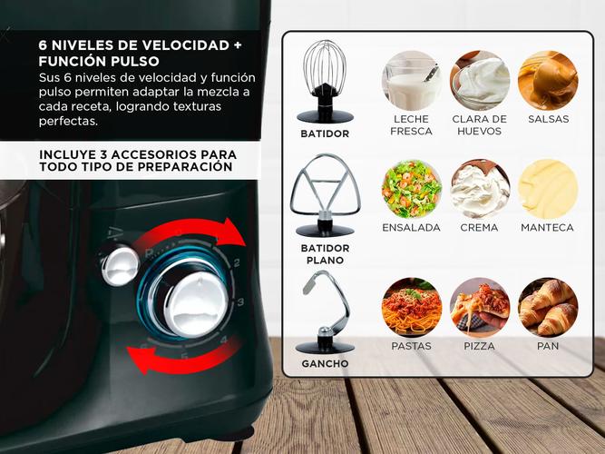 Batidora Planetaria Smart-tek Assist MAX 1200W 6 Niveles De Velocidad Color Negro - 2
