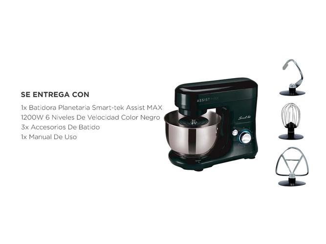 Batidora Planetaria Smart-tek Assist MAX 1200W 6 Niveles De Velocidad Color Negro - 5