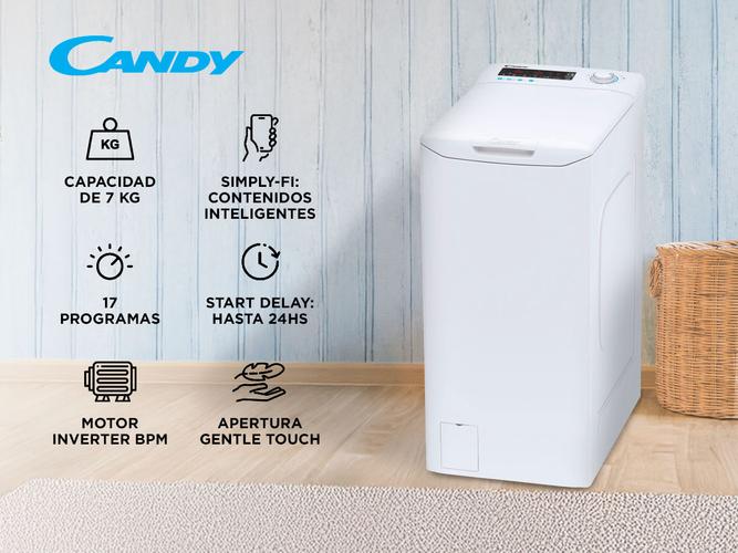 Lavarropas Candy CSTG 47TM41-12 carga superior 7Kg 1400 RPM Blanco Inverter - 1