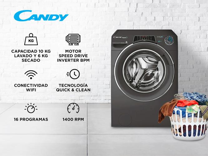 Lavasecarropas Candy Rapido ROW41066DWHCR-12 10KG  6KG 1400RPM inverter Antracita - 1