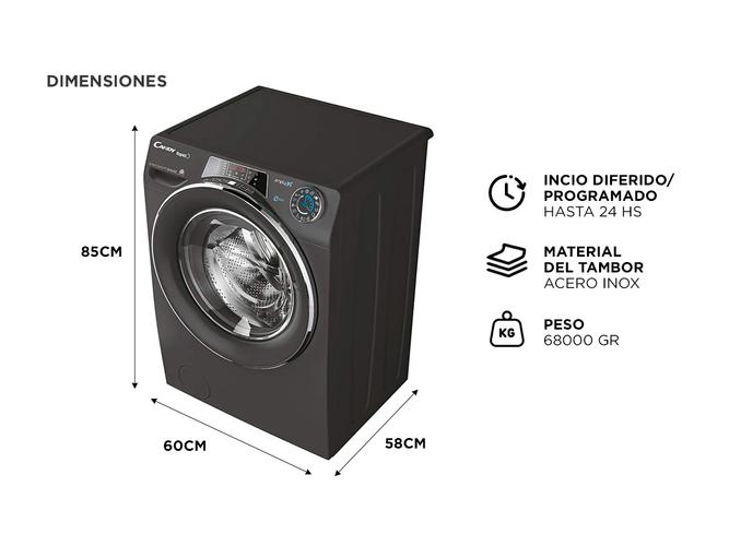 Lavasecarropas Candy Rapido ROW41066DWHCR-12 10KG  6KG 1400RPM inverter Antracita - 5