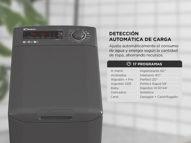 Lavarropas Candy CSTG47TMRR41-12 carga superior 7Kg 1400 RPM Antracita Inverter - 3