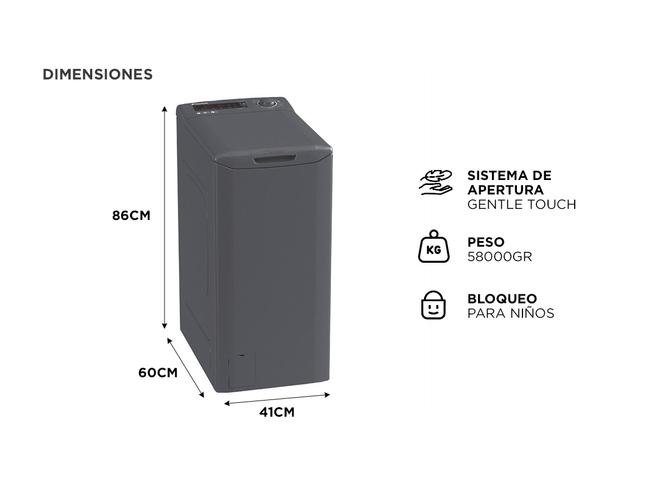 Lavarropas Candy CSTG47TMRR41-12 carga superior 7Kg 1400 RPM Antracita Inverter - 4