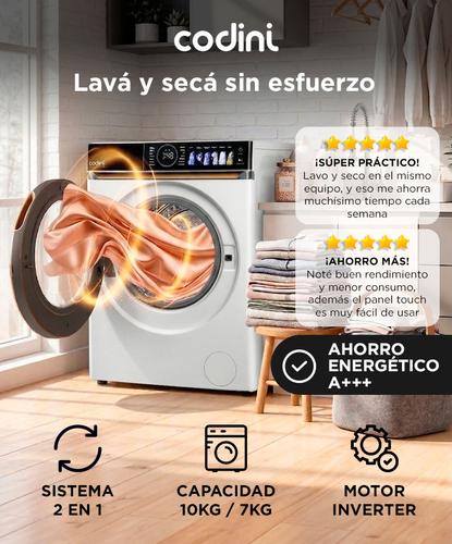 Lavasecarropas Codini BIAFB10014B 10kg A  7kg inverter  1400 rpm Color Blanco - 1