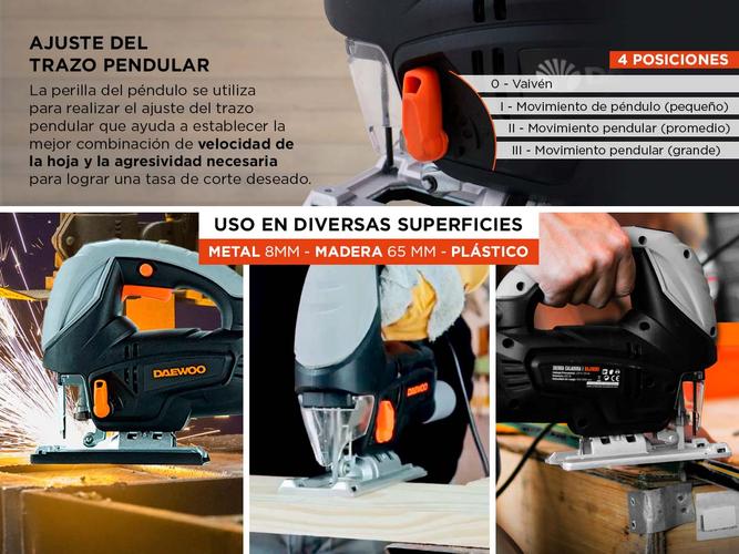 Sierra Caladora Daewoo DAJS600 Corta Madera Metal Plástico - 3