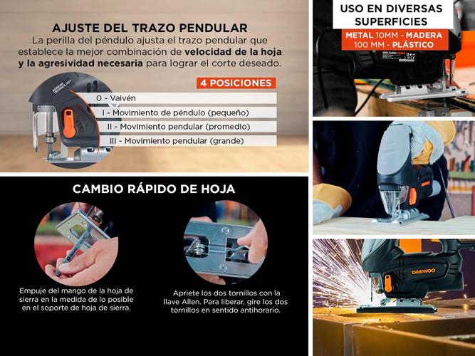 Sierra Caladora Daewoo DAJS800 Con Sistema De Cambio Rápido De Hoja - 3