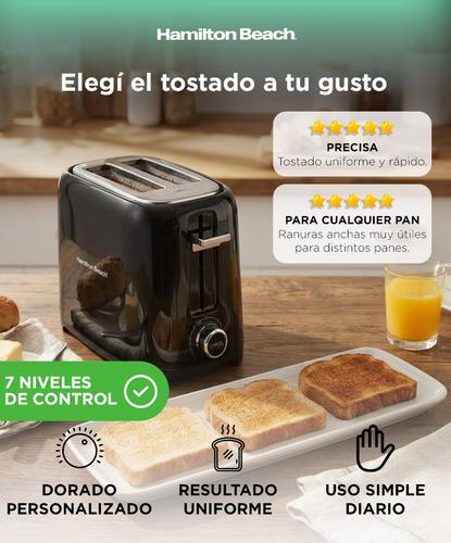 Tostadora Hamilton Beach 22217 800W 2 Rodajas Ranuras Extra Anchas 7 Niveles Bandeja Migas Deslizable - 1