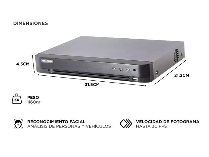 Dvr Hikvision 4 Canales IDS-7204HQHI-M1FA Reconocimiento Facial - 4