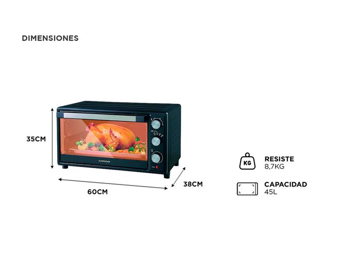 Horno electrico Winco 45 litros W1145 Temperatura regulable 100 a 250 - 5