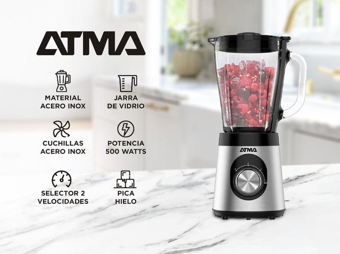 Licuadora de Vaso Atma 1.5 L Jarra de Vidrio Acero Inoxidable - 1
