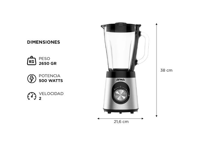 Licuadora de Vaso Atma 1.5 L Jarra de Vidrio Acero Inoxidable - 4
