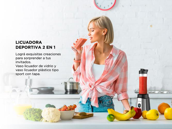 Licuadora deportiva Winco W1910 Vaso de Vidrio + Vaso Sport con tapa 500W - 2