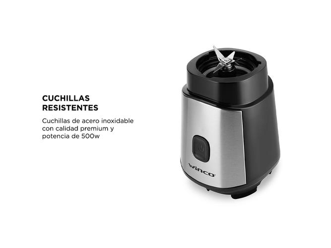 Licuadora deportiva Winco W1910 Vaso de Vidrio + Vaso Sport con tapa 500W - 3