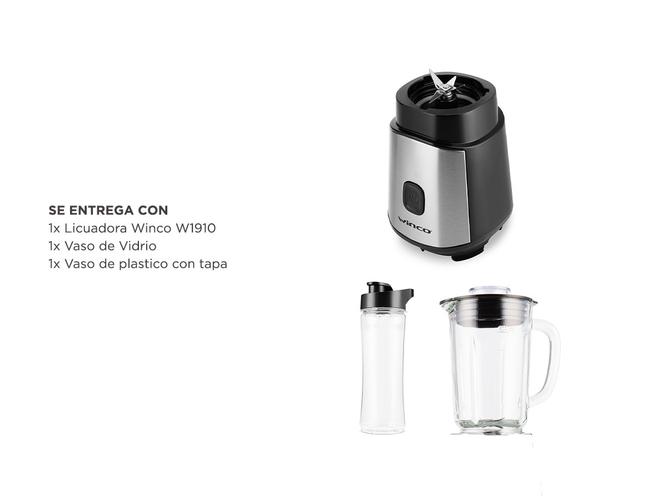 Licuadora deportiva Winco W1910 Vaso de Vidrio + Vaso Sport con tapa 500W - 5
