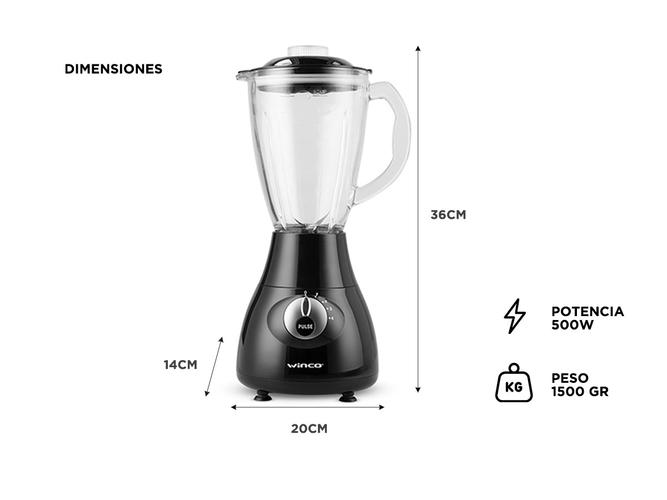 Licuadora Winco 500W Vaso de Vidrio W1904 - 4