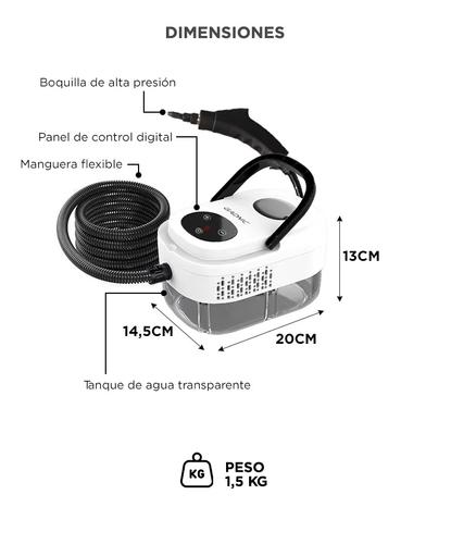 Limpiador A Vapor Gadnic Alta Presion 1200 1500W Tanque 1200 ml Vapor 105 Grados 6 Niveles De Regulacion Calentamiento 15 Segundos Cable 1.7 m 220V - 5