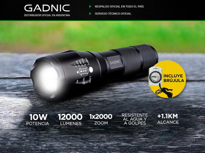 Linterna Táctica Militar Gadnic GD-LN37 Led 12000 Lúmenes Resistente al Agua + Brújula - 1