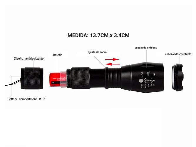 Linterna Táctica Militar Gadnic GD-LN37 Led 12000 Lúmenes Resistente al Agua + Brújula - 5