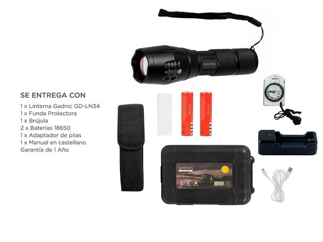 Linterna Táctica Militar Gadnic GD-LN37 Led 12000 Lúmenes Resistente al Agua + Brújula - 6