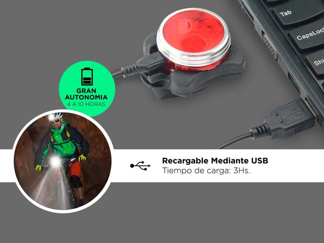 Luces Para Bicicleta Led Recargables Gadnic kit x 2 Impermeables  - 3