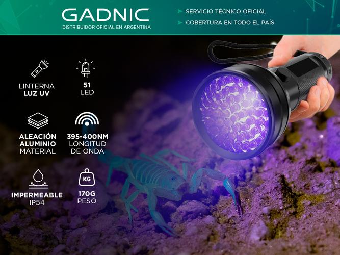 Linterna 51 LED UV Gadnic L32F Lámpara UV Detector Luz Negra - 1