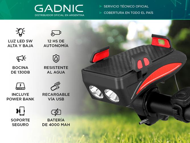 Luz de Bicicleta Gadnic Con Soporte Celular y Power Bank Led + Bocina  - 1