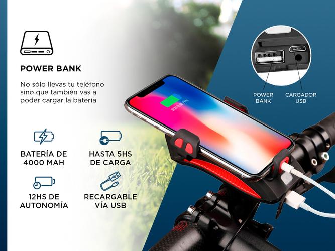Luz de Bicicleta Gadnic Con Soporte Celular y Power Bank Led + Bocina  - 3