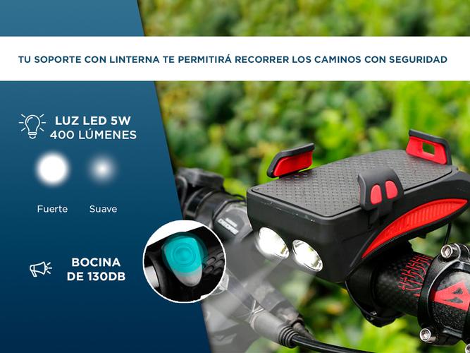 Luz de Bicicleta Gadnic Con Soporte Celular y Power Bank Led + Bocina  - 4