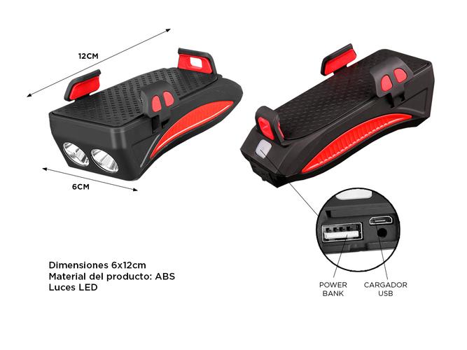 Luz de Bicicleta Gadnic Con Soporte Celular y Power Bank Led + Bocina  - 5
