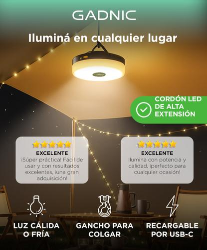 Luz LED Tira Gadnic BT-PL4086 De Camping Impermeabilidad IP44 USB-C - 1