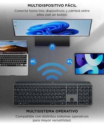 Teclado Bluetooth Logitech MX Keys S Escritura Precisa  Retroiluminado  Multidispositivo Diseño Ergonómico - 3