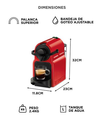Cafetera Nespresso Inissia Red Cápsulas 07L 19 Bares Espresso Lungo - 5