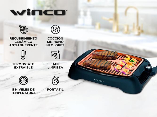 Parrilla Grill Eléctrica Winco W2015 Termostato Extraíble 5 Niveles Cocción Sin Humo  - 1