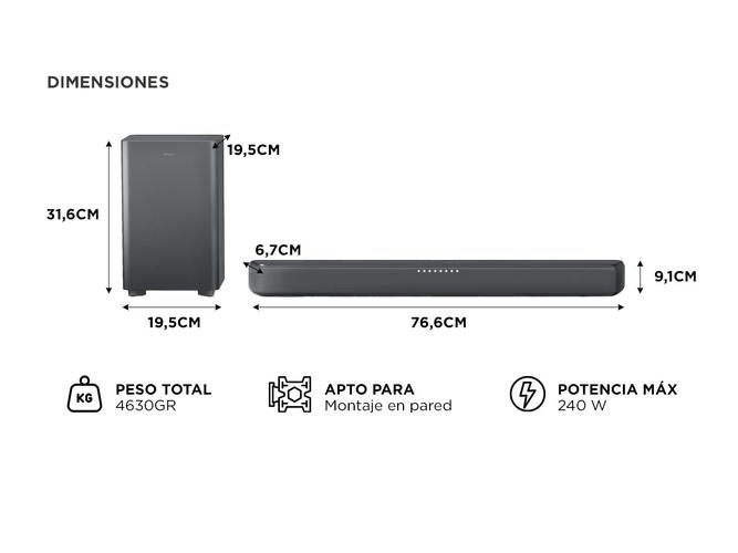 Barra De Sonido Philips TAB530977 Con Subwoofer Inalámbrico Dolby Digital Plus  - 5