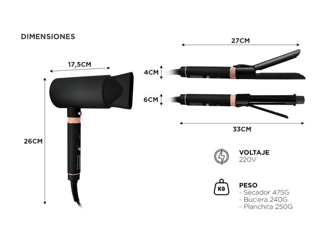 Set Secador Planchita Buclera 3 En 1 Winco W197 Belleza Pelo - 3