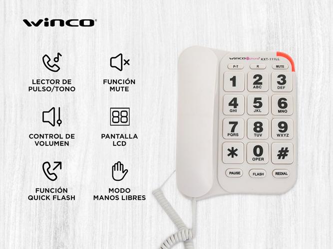 Teléfono Fijo Integrado Botones Números Grandes Winco KXT-111LL Negro - 1