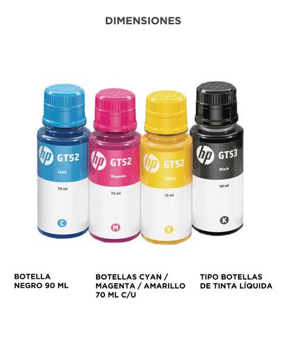 Kit de 4 Botellas Tinta HP GT53GT52 Negro Cyan Magenta Amarillo Impresora DeskJet serie GT5800 - 4