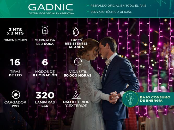 Cortina Led Gadnic 320 Luces Rosas 3 x 3 Metrosw - 1