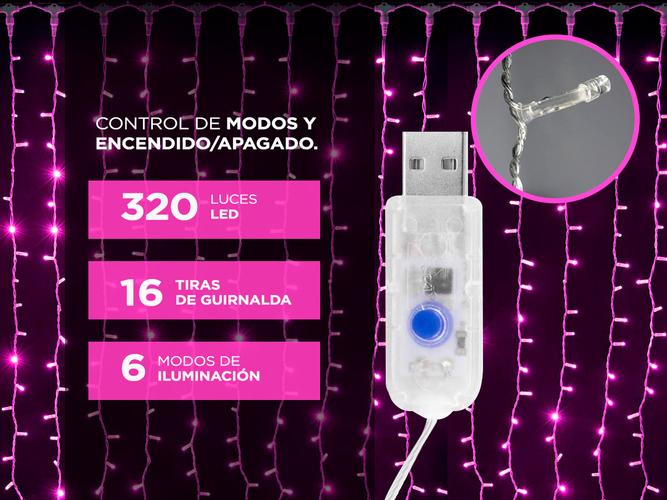 Cortina Led Gadnic 320 Luces Rosas 3 x 3 Metrosw - 3