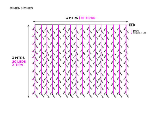 Cortina Led Gadnic 320 Luces Rosas 3 x 3 Metrosw - 4