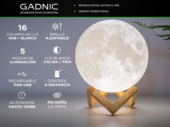 Lámpara Gadnic Luna 18cm 16 Colores RGB + Blanco Luz Cálida y Fría - 1