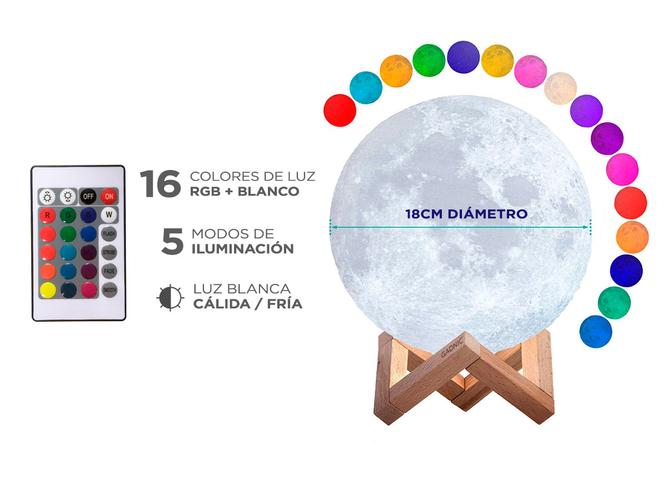 Lámpara Gadnic Luna 18cm 16 Colores RGB + Blanco Luz Cálida y Fría - 3