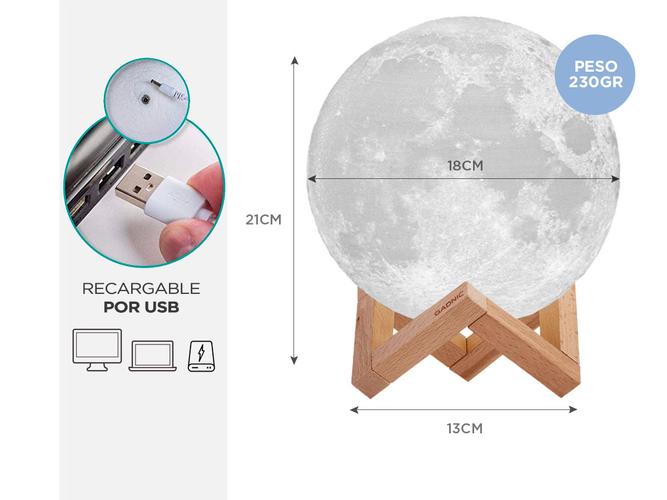 Lámpara Gadnic Luna 18cm 16 Colores RGB + Blanco Luz Cálida y Fría - 5