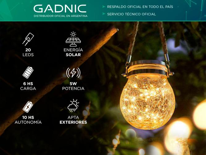 Lampara Luz Alambre Gadnic DL1B Solar Para Jardin Exterior Esfera X2  - 1